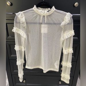 White Sheer Long Sleeve Shirt with high neck